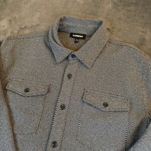 Express Textured Knit Shirt Jacket Black White Micro Pattern Mens Large NWOT